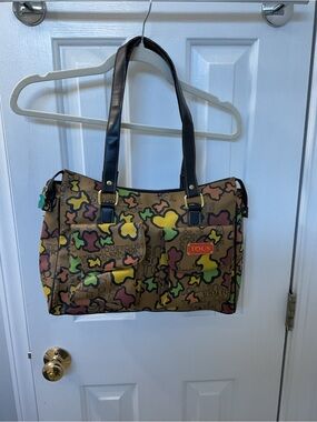 TOUS Multicolor Camouflage Logo Patterned Tote with Black Straps